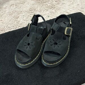 Dr. Martens Black Sandals with Floral Cutout